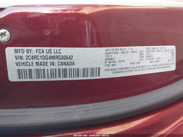 2021 Chrysler Voyager Lxi მანქანა იყიდება აუქციონზე, vin: 2C4RC1DG4MR530642, აუქციონის ნომერი: 44811456