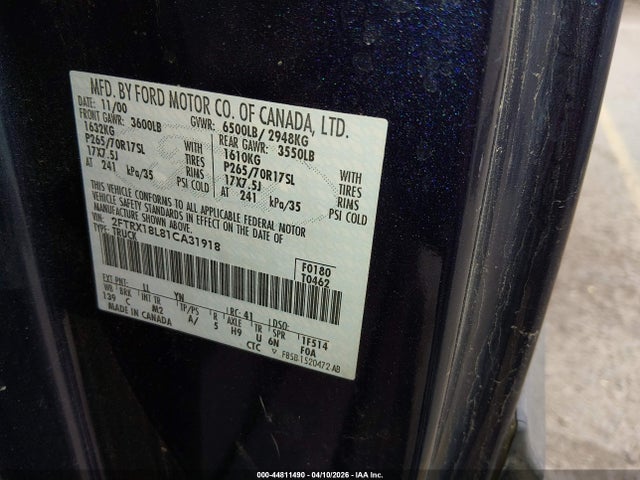 44811490 :رقم المزاد ، 2FTRX18L81CA31918 vin ، 2001 Ford F-150 Lariat/xl/xlt مزاد بيع