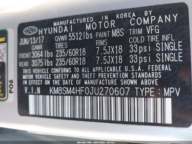 2018 HYUNDAI SANTA FE KM8SM4HF0JU270607 Photo 8