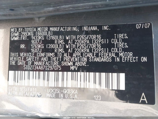 2007 TOYOTA SEQUOIA 5TDZT34A87S297075 Photo 8