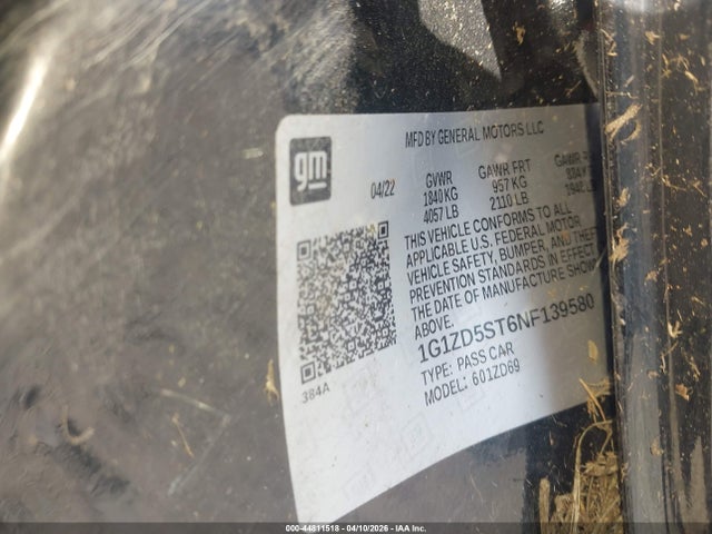 Aukcja sprzedaży 2022 Chevrolet Malibu Fwd Lt, vin: 1G1ZD5ST6NF139580, numer aukcji: 44811518
