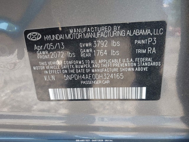 Продаж на аукціоні авто 2013 Hyundai Elantra Gls, vin: 5NPDH4AE0DH324165, номер лоту: 44811521