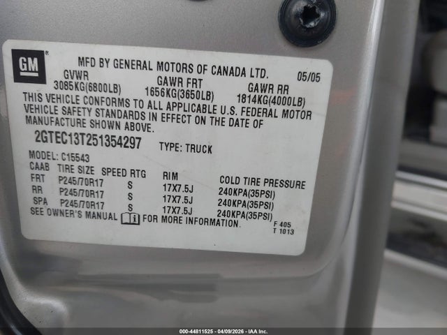 Aukcja sprzedaży 2005 Gmc Sierra 1500 Slt, vin: 2GTEC13T251354297, numer aukcji: 44811525