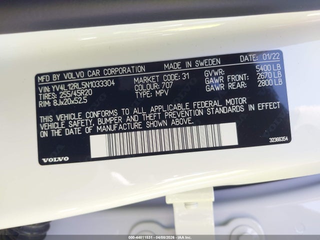YV4L12RL5N1033304 Volvo Xc60 B5 Inscription