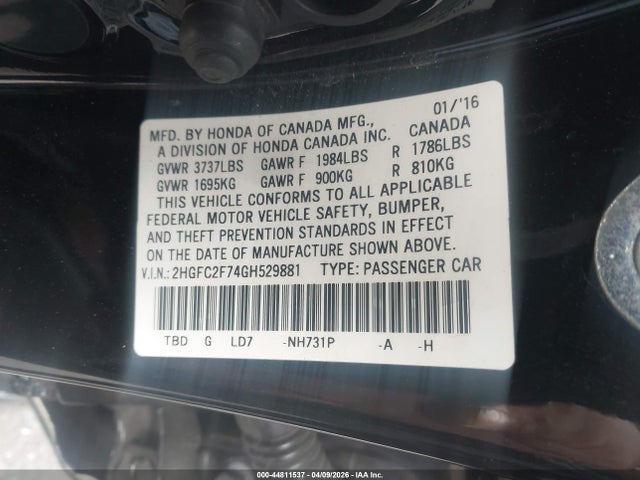 Honda CIVIC EX 2016 2HGFC2F74GH529881 Image 9