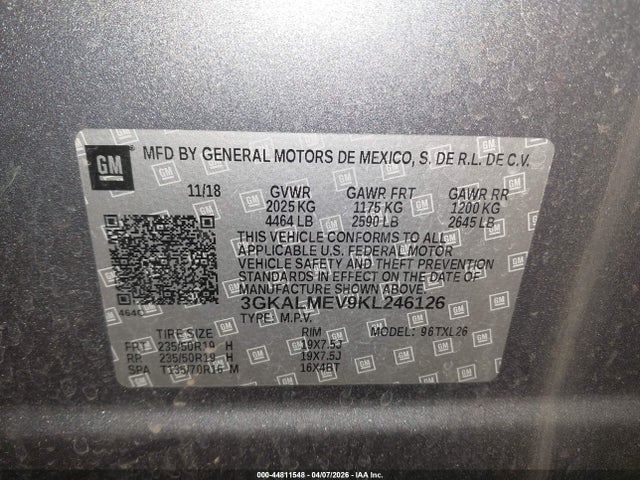 Aukcja sprzedaży 2019 Gmc Terrain Sle, vin: 3GKALMEV9KL246126, numer aukcji: 44811548