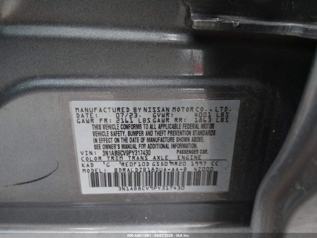 Продажа на аукционе авто 2023 Nissan Sentra Sv Xtronic Cvt, vin: 3N1AB8CV9PY317430, номер лота: 44811561