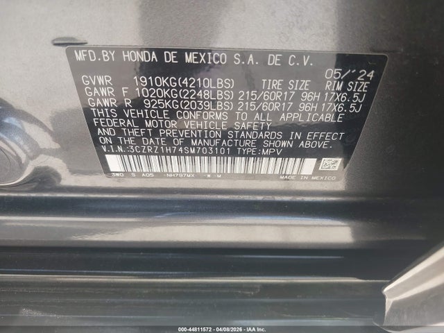 Aukcja sprzedaży 2025 Honda Hr-v 2wd Ex-l, vin: 3CZRZ1H74SM703101, numer aukcji: 44811572