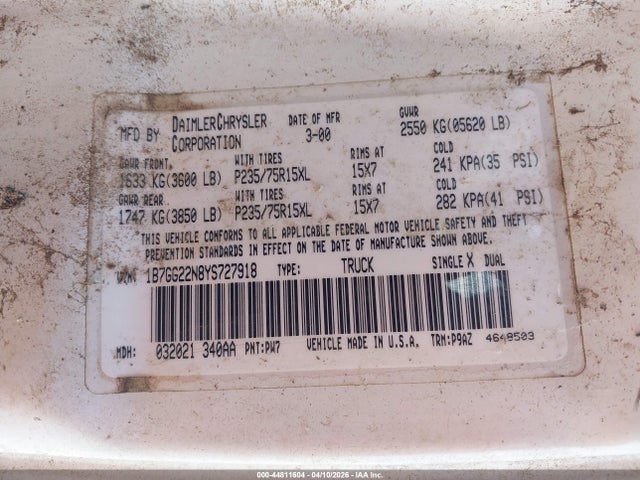 2000 DODGE DAKOTA 1B7GG22N8YS727918 Photo 8