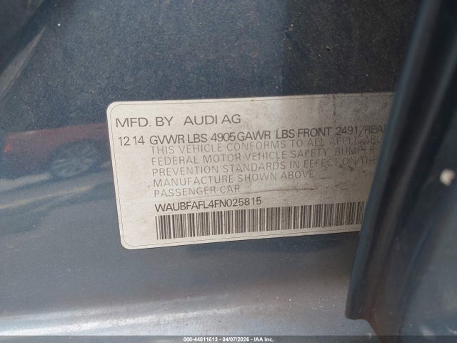 44811613 :رقم المزاد ، WAUBFAFL4FN025815 vin ، 2015 Audi A4 2.0t Premium مزاد بيع