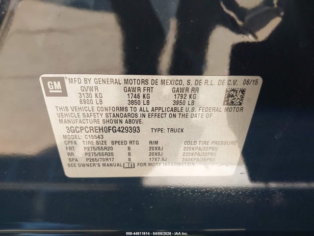 3GCPCREH0FG429393 Chevrolet Silverado 1500 1lt