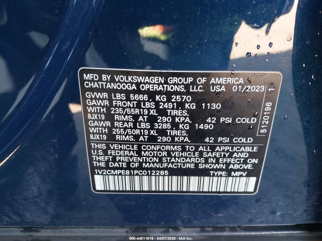 44811616 :رقم المزاد ، 1V2CMPE81PC012285 vin ، 2023 Volkswagen Id.4 Pro مزاد بيع