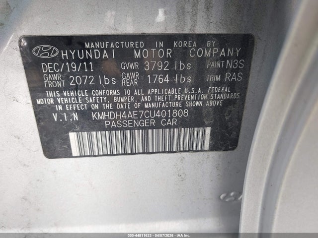 Aukcja sprzedaży 2012 Hyundai Elantra Gls (ulsan Plant), vin: KMHDH4AE7CU401808, numer aukcji: 44811623