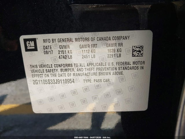 Chevrolet IMPALA 1LT 2018 2G1105S33J9110954 Image 9