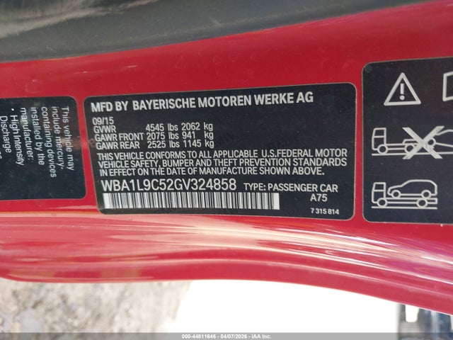 Aukcja sprzedaży 2016 Bmw 228i Xdrive, vin: WBA1L9C52GV324858, numer aukcji: 44811646