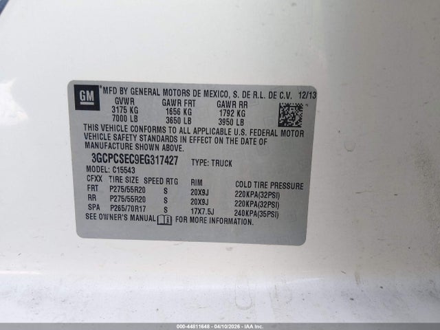 Aukcja sprzedaży 2014 Chevrolet Silverado 1500 1lz, vin: 3GCPCSEC9EG317427, numer aukcji: 44811648