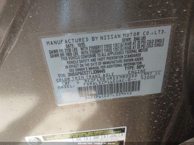 3N8AP6CE2TL339445 Nissan KICKS SV