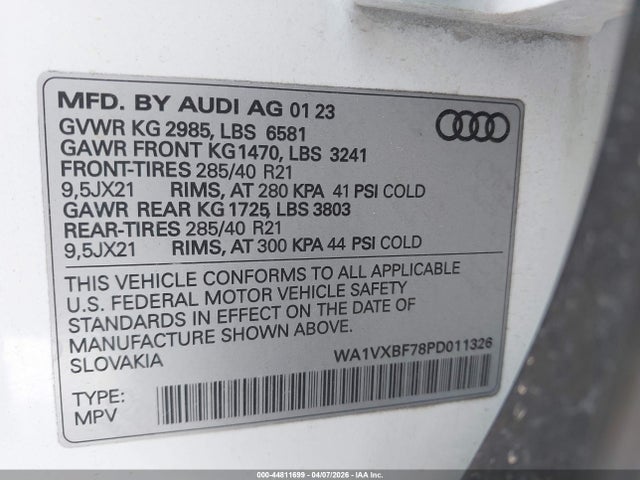 44811699 :رقم المزاد ، WA1VXBF78PD011326 vin ، 2023 Audi Q7 Prestige 55 Tfsi Quattro Tiptronic مزاد بيع