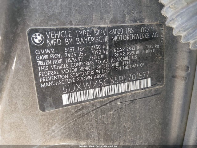 2011 Bmw X3 Xdrive28i მანქანა იყიდება აუქციონზე, vin: 5UXWX5C55BL701577, აუქციონის ნომერი: 44811704