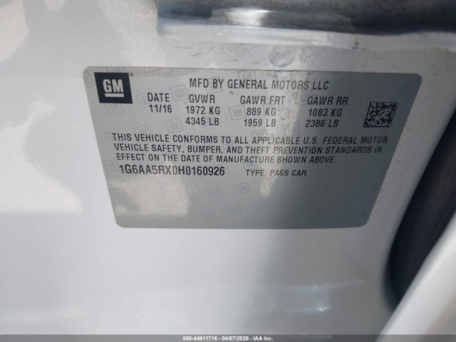 Продаж на аукціоні авто 2017 Cadillac Ats Standard, vin: 1G6AA5RX0H0160926, номер лоту: 44811716
