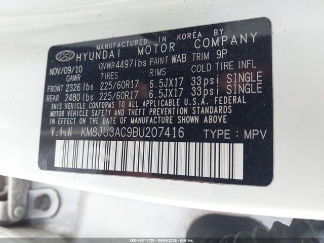 Aukcja sprzedaży 2011 Hyundai Tucson Gls, vin: KM8JU3AC9BU207416, numer aukcji: 44811729