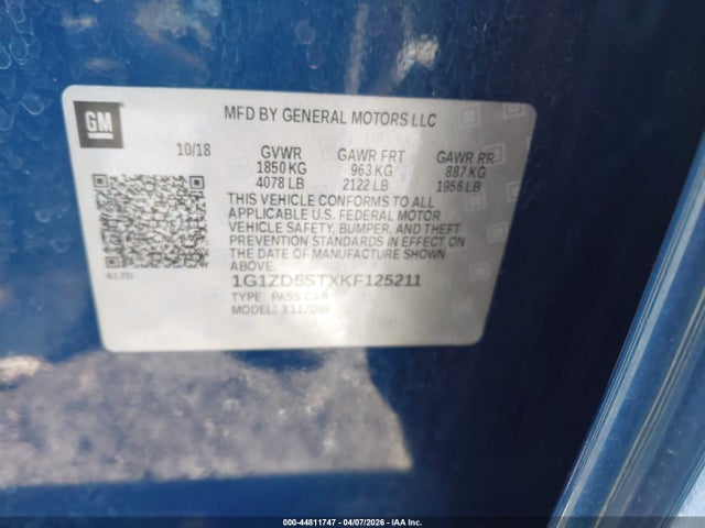 Aukcja sprzedaży 2019 Chevrolet Malibu Lt, vin: 1G1ZD5STXKF125211, numer aukcji: 44811747