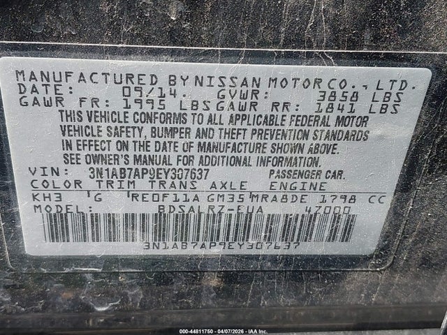 Aukcja sprzedaży 2014 Nissan Sentra Sr, vin: 3N1AB7AP9EY307637, numer aukcji: 44811750