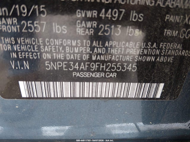 Aukcja sprzedaży 2015 Hyundai Sonata Sport, vin: 5NPE34AF9FH255345, numer aukcji: 44811757