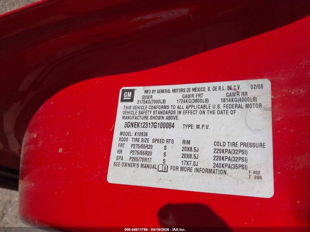 Aukcja sprzedaży 2007 Chevrolet Avalanche 1500 Ltz, vin: 3GNEK12317G100084, numer aukcji: 44811766