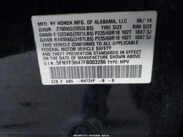 2015 HONDA PILOT 5FNYF3H47FB003286 Photo 8
