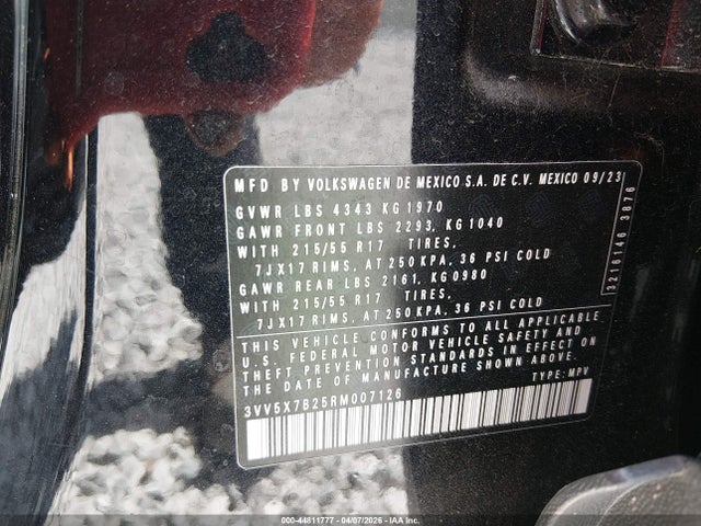 44811777 :رقم المزاد ، 3VV5X7B25RM007126 vin ، 2024 Volkswagen Taos 1.5t S مزاد بيع