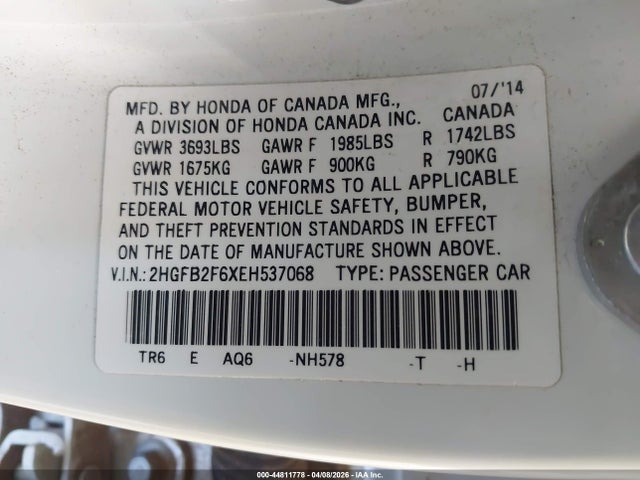 Honda Civic Hf 2014 2HGFB2F6XEH537068 Image 9