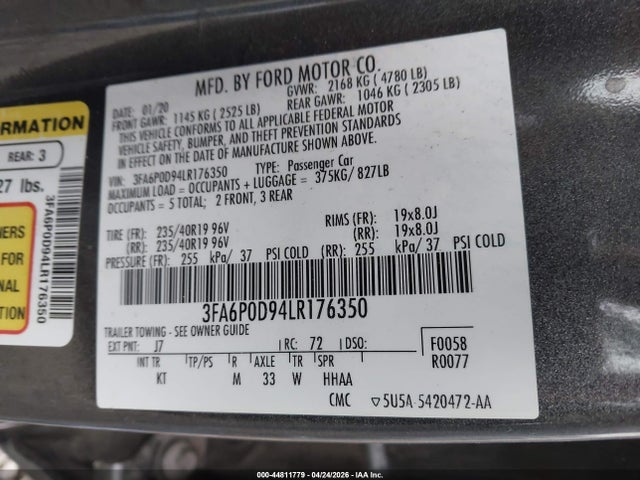 Ford Fusion Titanium 2020 3FA6P0D94LR176350 Image 9