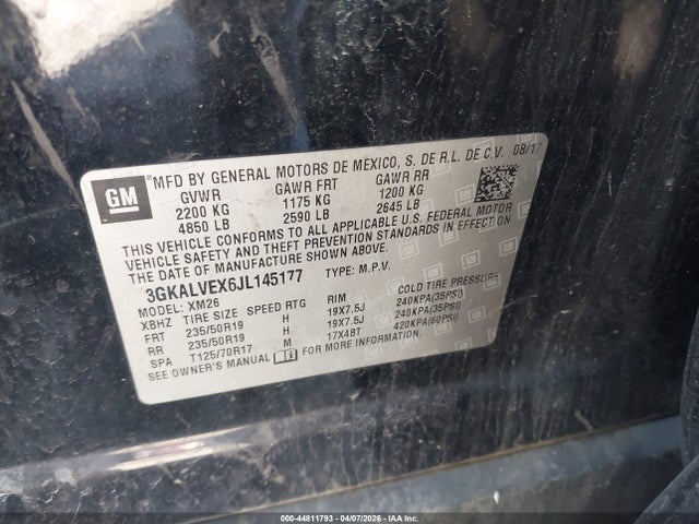 Продаж на аукціоні авто 2018 Gmc Terrain Slt, vin: 3GKALVEX6JL145177, номер лоту: 44811793