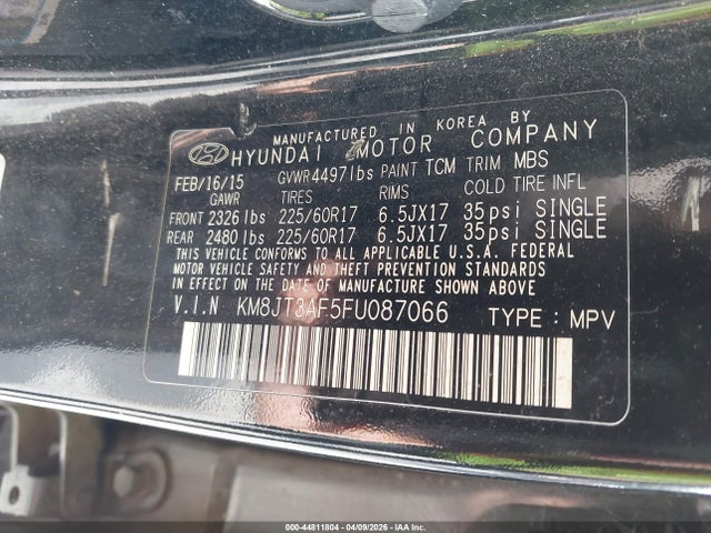 Aukcja sprzedaży 2015 Hyundai Tucson Gls, vin: KM8JT3AF5FU087066, numer aukcji: 44811804
