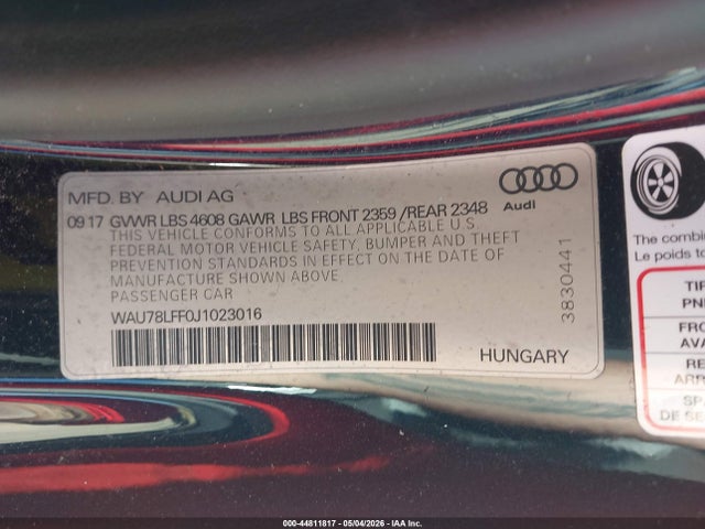 Продаж на аукціоні авто 2018 Audi A3 2.0t Premium/2.0t Tech Premium, vin: WAU78LFF0J1023016, номер лоту: 44811817