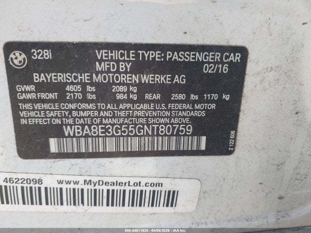2016 BMW 328I WBA8E3G55GNT80759 Photo 8