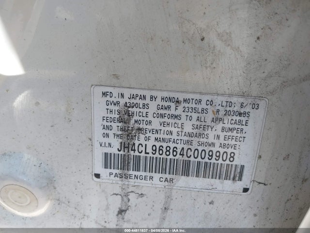44811837 :رقم المزاد ، JH4CL96864C009908 vin ، 2004 Acura Tsx مزاد بيع