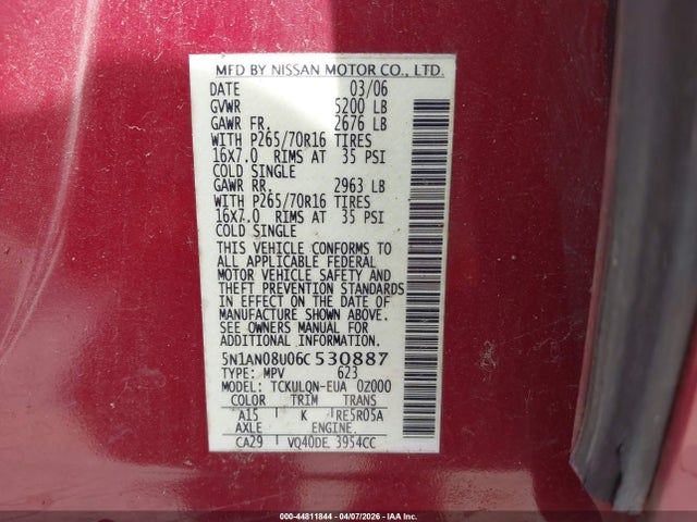 2006 NISSAN XTERRA 5N1AN08U06C530887 Photo 8