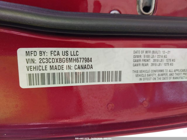 Продаж на аукціоні авто 2021 Dodge Charger Sxt Rwd, vin: 2C3CDXBG6MH677984, номер лоту: 44811875