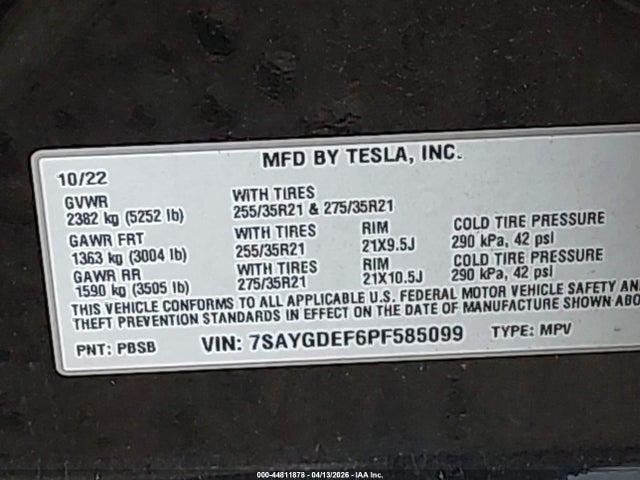 Продажа на аукционе авто 2023 Tesla Model Y Performance Dual Motor All-wheel Drive, vin: 7SAYGDEF6PF585099, номер лота: 44811878