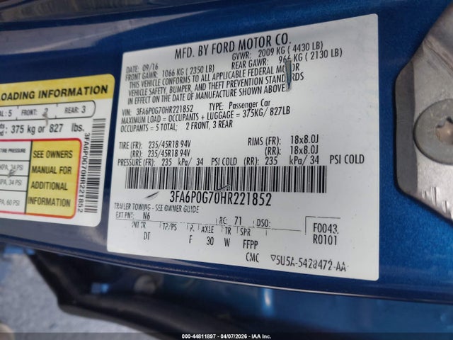 Ford FUSION S 2017 3FA6P0G70HR221852 Image 9
