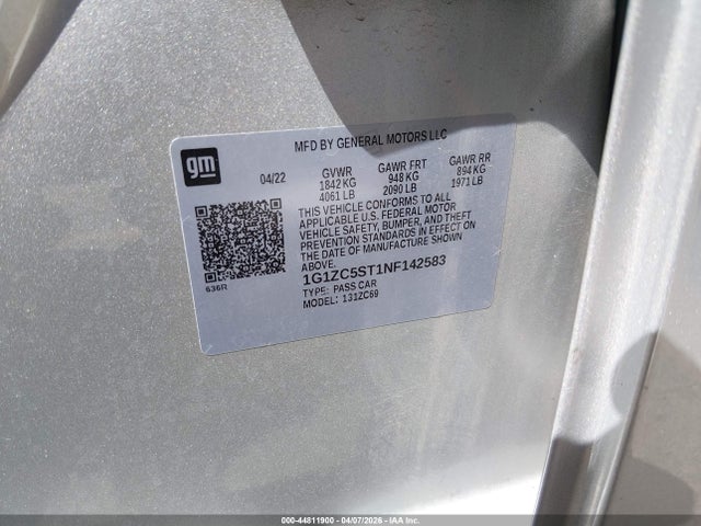 Продажа на аукционе авто 2022 Chevrolet Malibu Fwd 1fl, vin: 1G1ZC5ST1NF142583, номер лота: 44811900