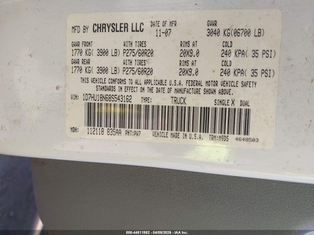 2008 DODGE RAM 1500 1D7HU18N68S543162 Photo 8