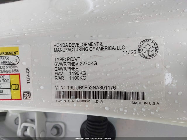 Aukcja sprzedaży 2022 Acura Tlx A-spec Package, vin: 19UUB6F52NA801176, numer aukcji: 44812008