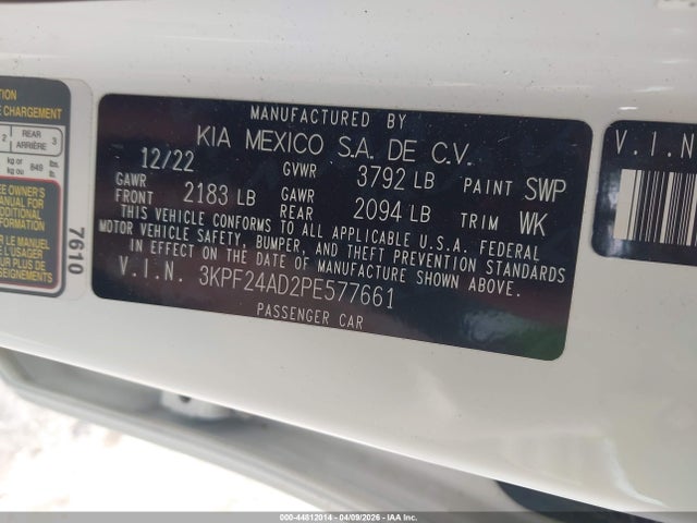 2023 Kia Forte Lxs მანქანა იყიდება აუქციონზე, vin: 3KPF24AD2PE577661, აუქციონის ნომერი: 44812014