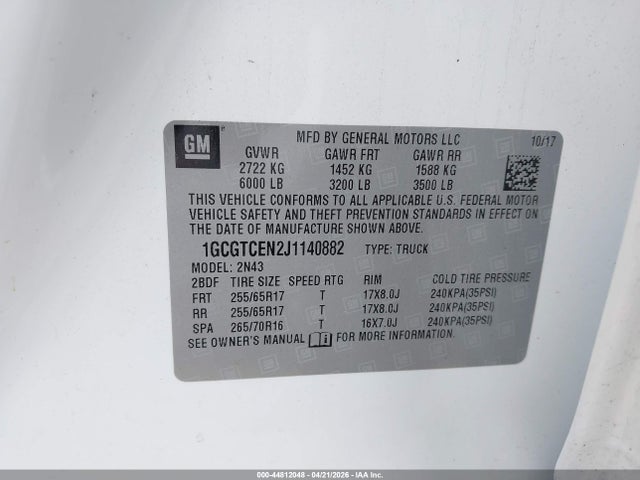 1GCGTCEN2J1140882 Chevrolet Colorado Lt