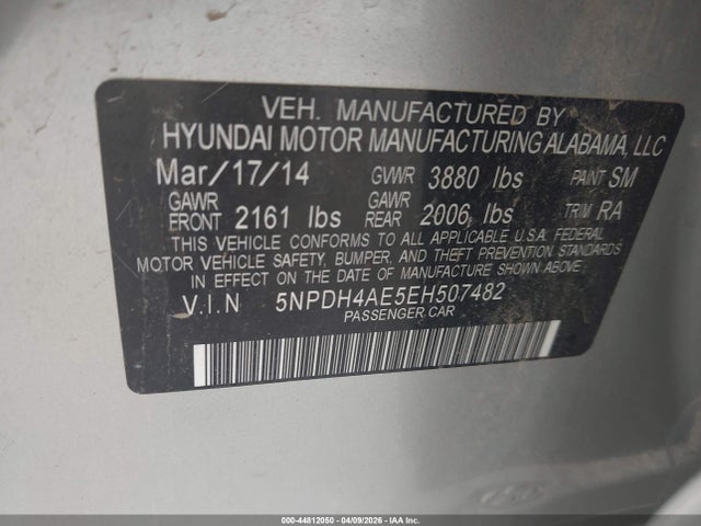 2014 Hyundai Elantra Se მანქანა იყიდება აუქციონზე, vin: 5NPDH4AE5EH507482, აუქციონის ნომერი: 44812050