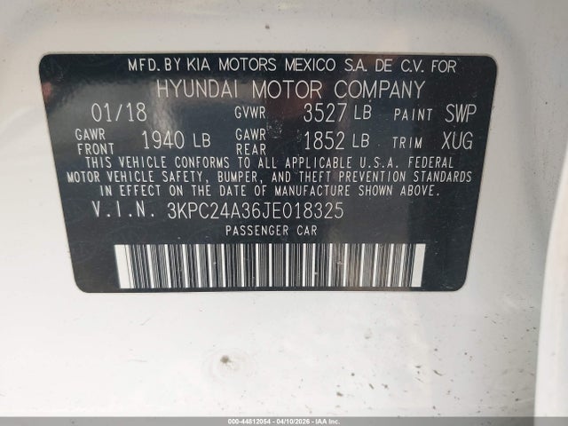 Продаж на аукціоні авто 2018 Hyundai Accent Sel, vin: 3KPC24A36JE018325, номер лоту: 44812054