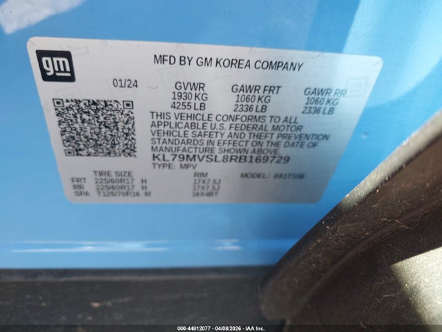 Aukcja sprzedaży 2024 Chevrolet Trailblazer Fwd Activ, vin: KL79MVSL8RB169729, numer aukcji: 44812077